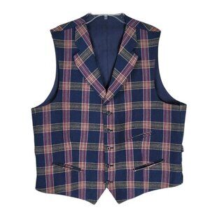 Allen Edmonds Plaid Wool Vest Size 42L Classic Preppy Tweed Vintage Style